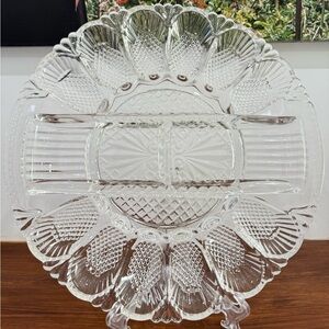 Vintage L.E. Smith Clear Glass Egg and Relish Tray Heritage Pineapple Pattern